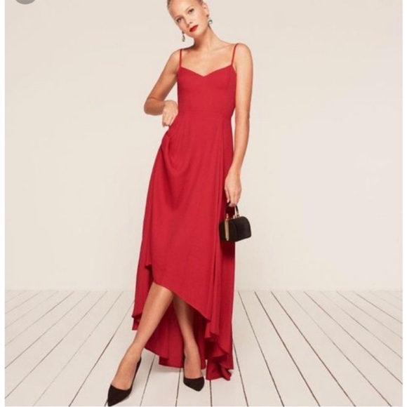 Reformation Serrento High Low Maxi Dress Cherry Red Size 6 - Picture 1 of 12